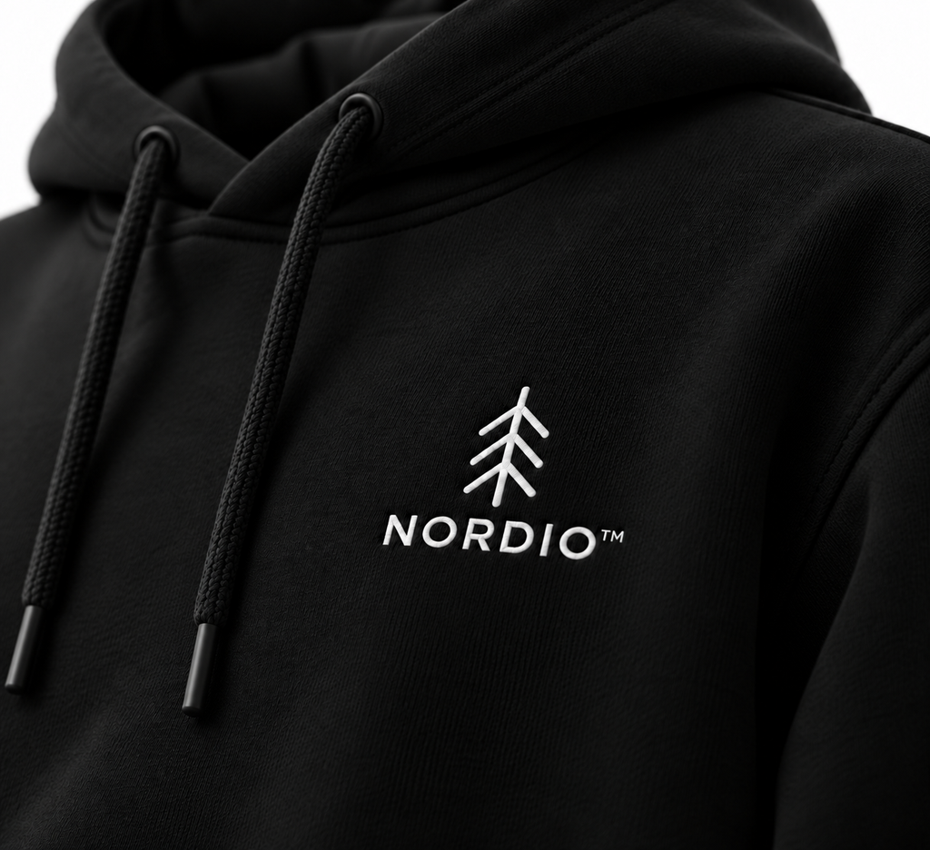 NORDIO Black hoodie – mellkasi részlet